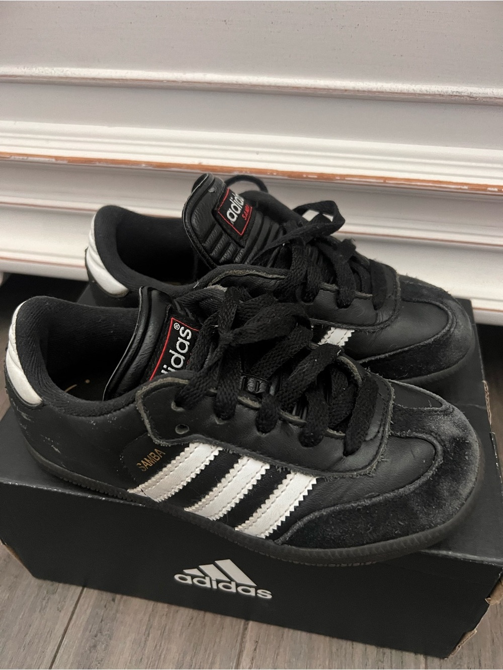 adidas Kids Samba Black with White Stripes Casual Sneakers